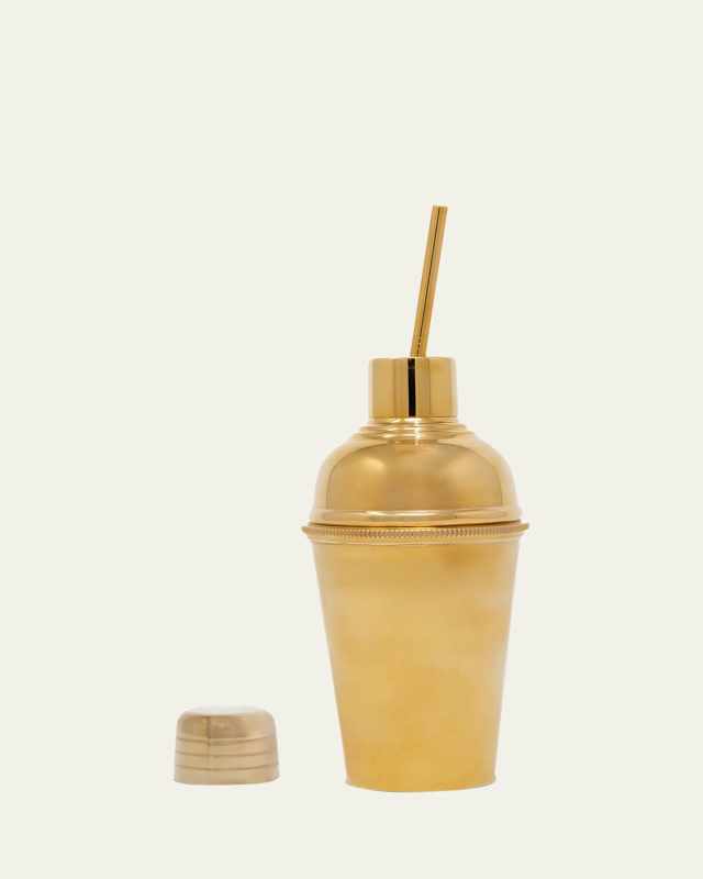 Gold Martini Shaker with Gold Straw 6"